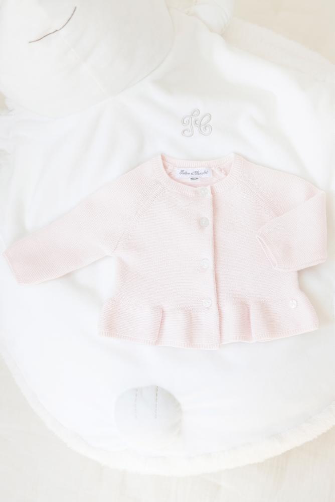 Ensemble Cardigan Et Chapeau Tricoté Main Pour Bébé Fille - Taille Nouveau-né - Couleur Rose - Neuf Sans étiquettes