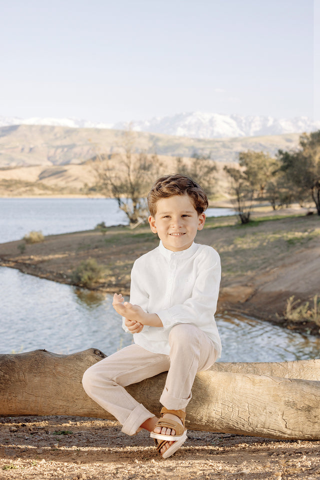 Shirt - White Linen Mao collar - Image principale