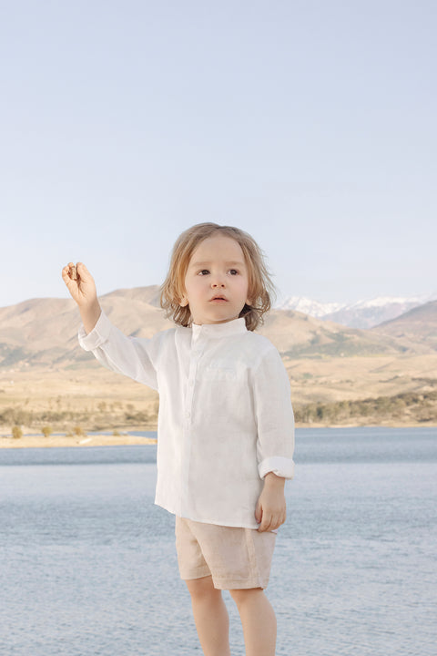 Chemise - Blanc lin col mao - Image principale