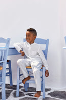 Camisa - Blanco algodon Cuello mao