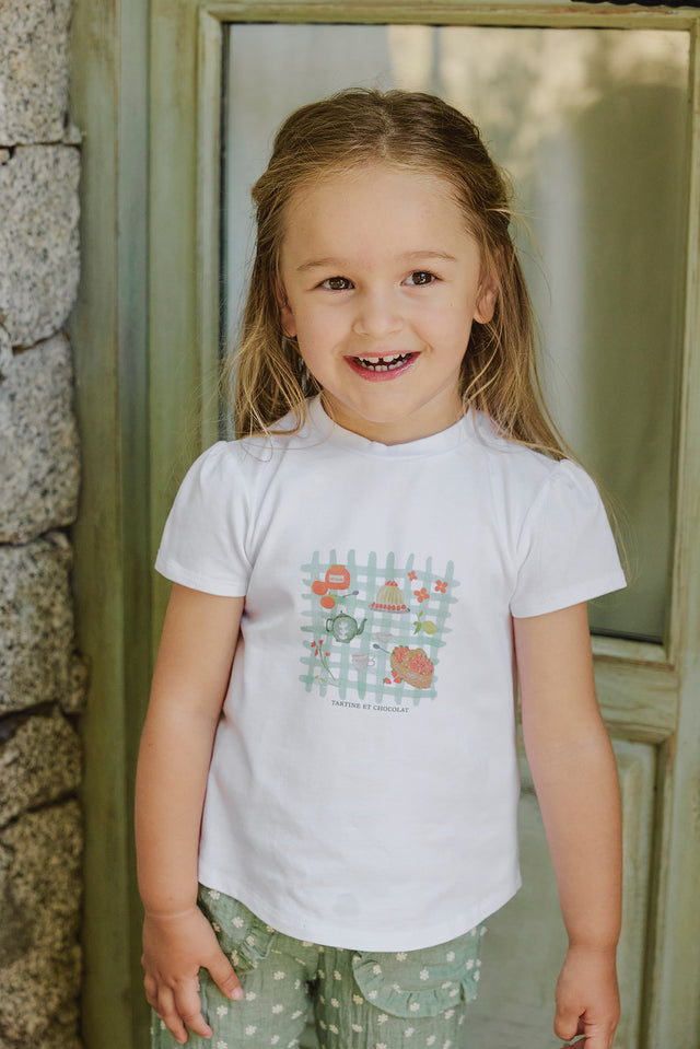 Camiseta - Blanco Ilustración paseo bucólico - Image principale
