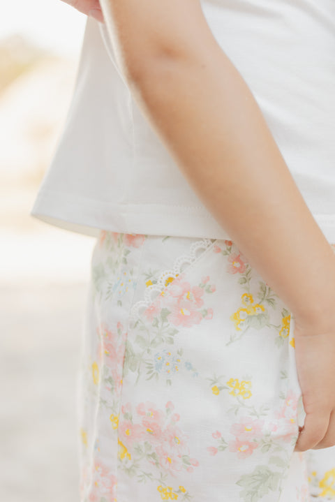 Short - écru imprimé fleuri détails galons croquet - Image principale