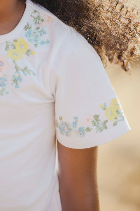 T-shirt - Blanc broderie fleurie - Image principale