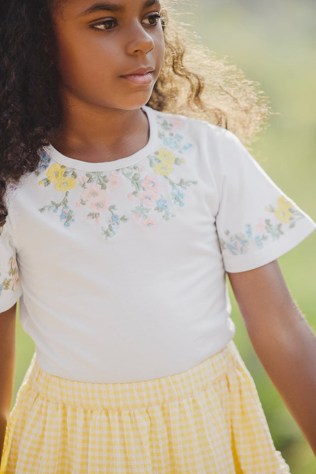 T-shirt - Blanc broderie fleurie - Image principale