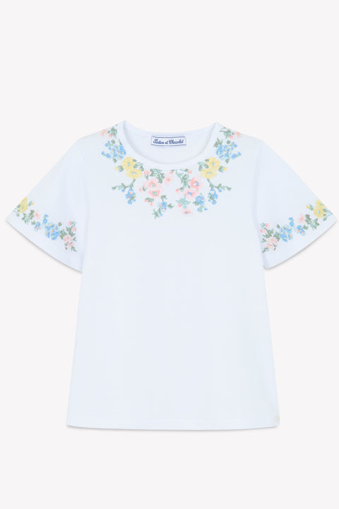 T-shirt - Blanc broderie fleurie - Image principale