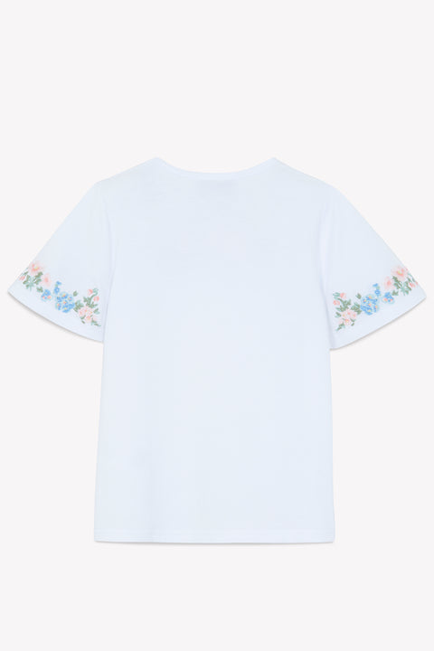 T-shirt - Blanc broderie fleurie - Image principale