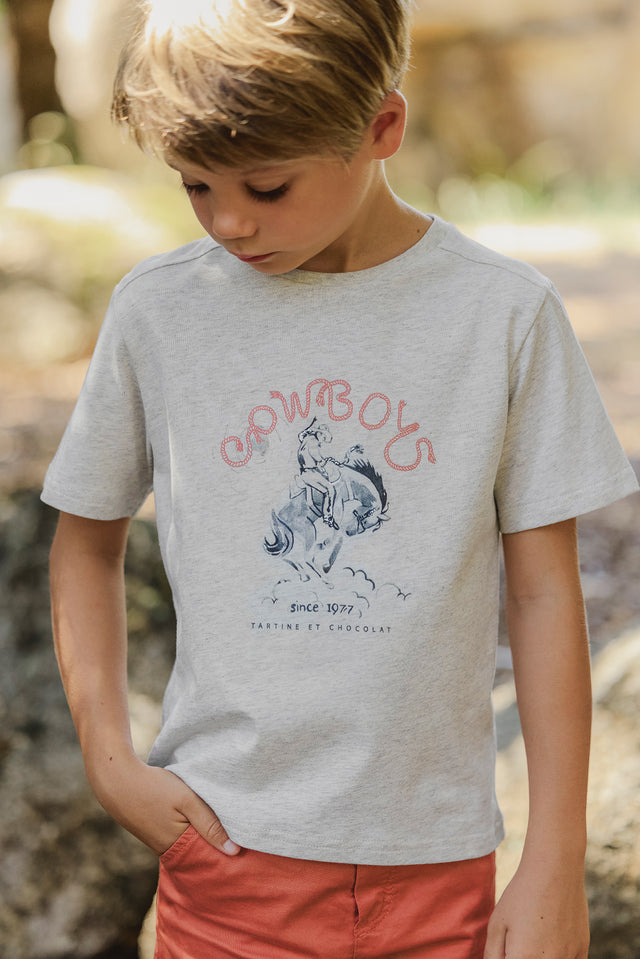 Camiseta - Gris claro brezo Ilustración vaquero - Image principale