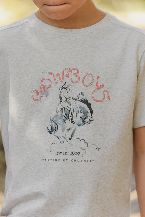 Camiseta - Gris claro brezo Ilustración vaquero - Image principale