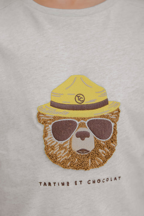 T-Shirt - Grau Heidekraut Illustration Entdeckerbär - Image principale