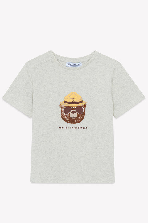 T-Shirt - Grau Heidekraut Illustration Entdeckerbär - Image principale