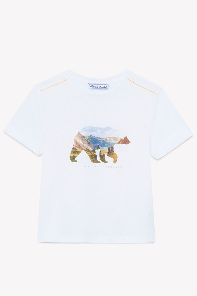 T-Shirt - Weiss Illustration Bär - Image principale