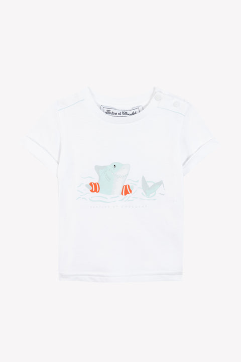 Camiseta -Aqua Ilustración tiburón nadando - Image principale