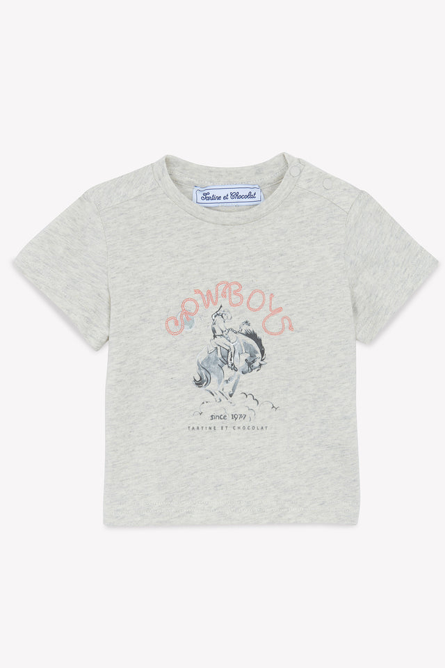 T-Shirt - Grau Heidekraut Illustration Cowboy - Image principale
