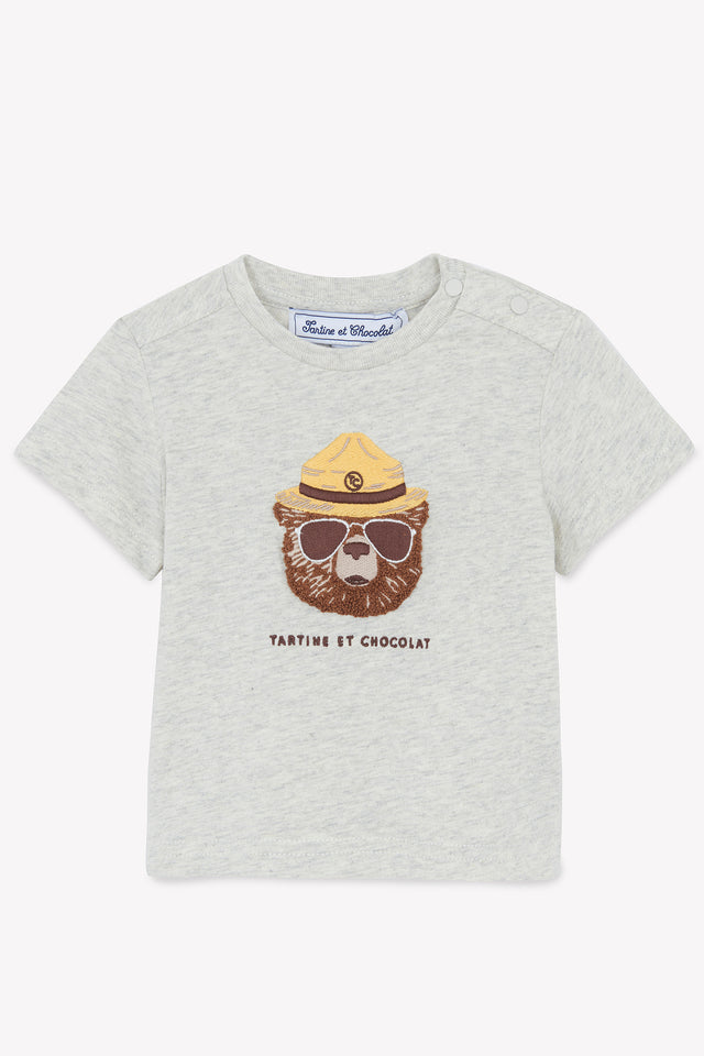 T-Shirt - Grau Heidekraut Illustration Entdeckerbär - Image principale