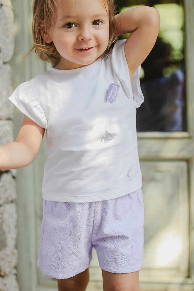 T-Shirt - Lila geprägte Schmetterlingsstickerei - Image principale