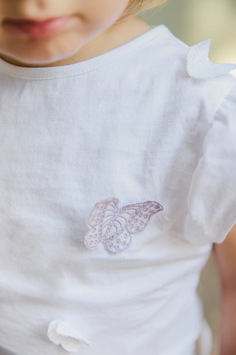 T-shirt - Lilac raised butterfly embroidery - Image principale