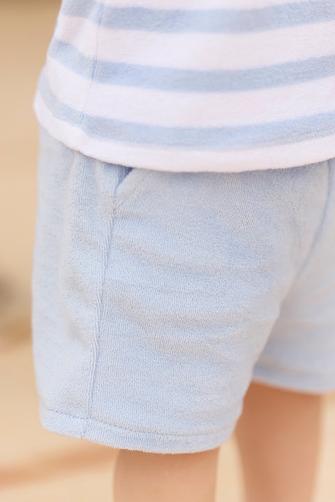 Kurze Hose - Blau gewaschen Strickwaren Schwamm - Image principale