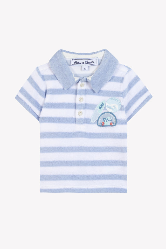 Poloshirt - Blau gewaschen gestreift Strickwaren Schwamm - Image principale