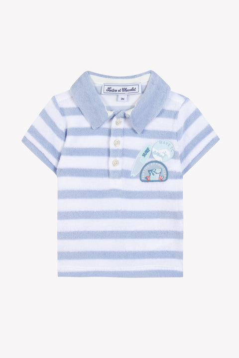 Polo - Azul lavado a rayas Punto esponja - Image principale