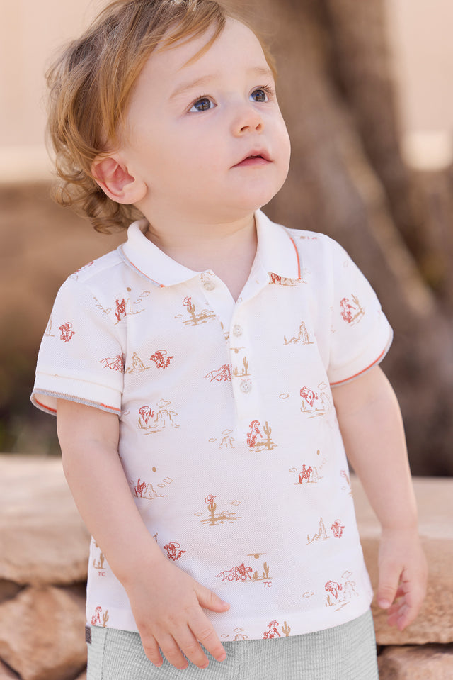 Poloshirt – ecru Illustration Cowboy - Image principale