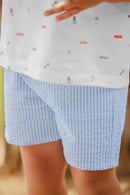 Short - Bleu grisé rayures