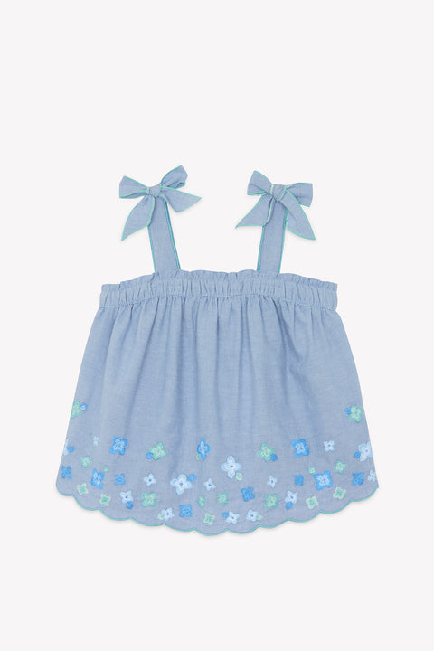 Top - Blue chambray Embrodery flowery - Image principale