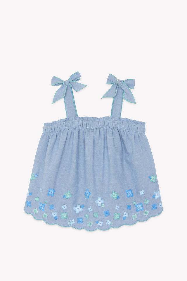 Top - Blue chambray Embrodery flowery - Image principale