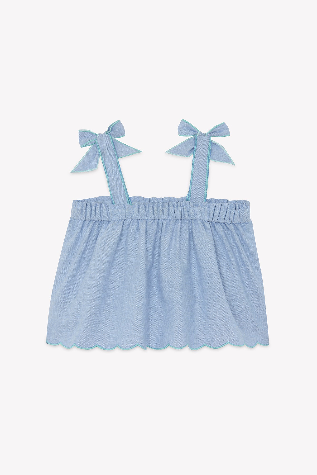 Top - Bleu chambray broderie fleurie