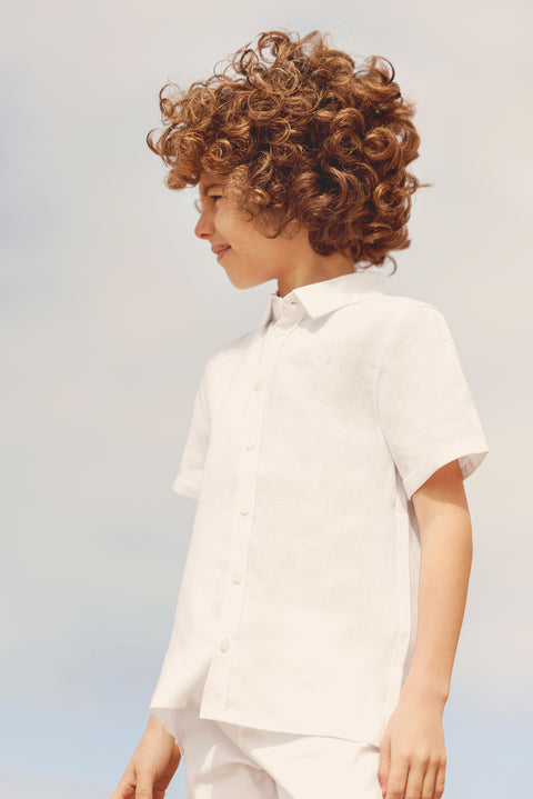Camisa - Blanco Lino mangas cortas - Image principale