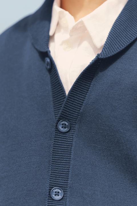 Weste - Marineblau Strickwaren Schalkragen - Image principale