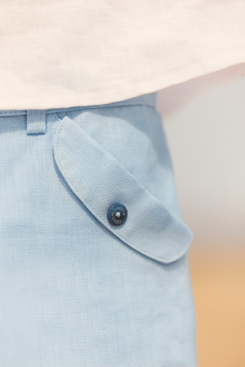 Kurze Hose - Blau Graué Leinen - Image principale