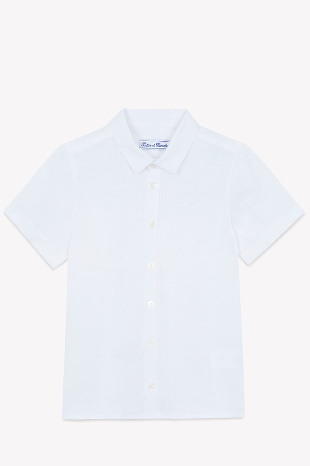 Camisa - Blanco Lino mangas cortas - Image principale
