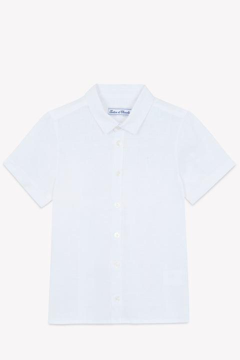 Camisa - Blanco Lino mangas cortas - Image principale