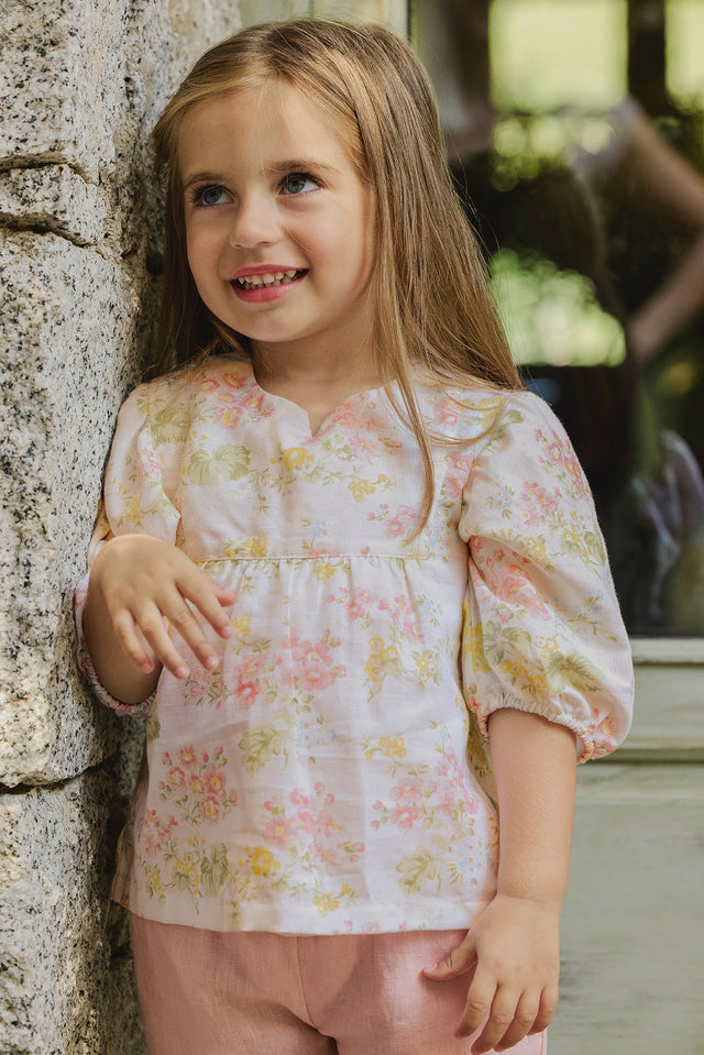 Blusa - crudo Lino Estampado florido - Image principale