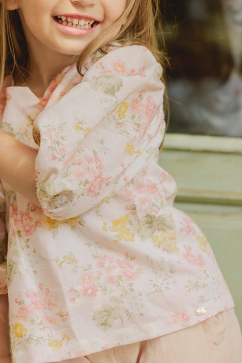 Blouse - ecru Linen Print flowery - Image principale