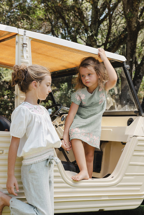 Robe - Kaki lin broderie fleurie - Image principale