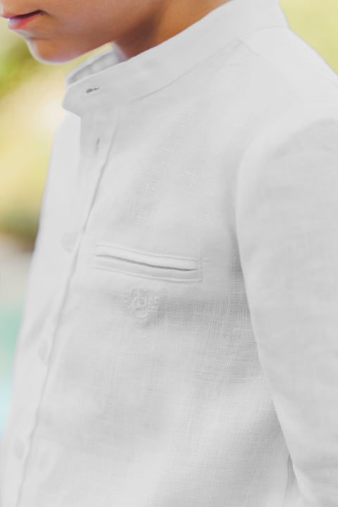 Shirt - Weiss Leinen Stehkragen - Image principale