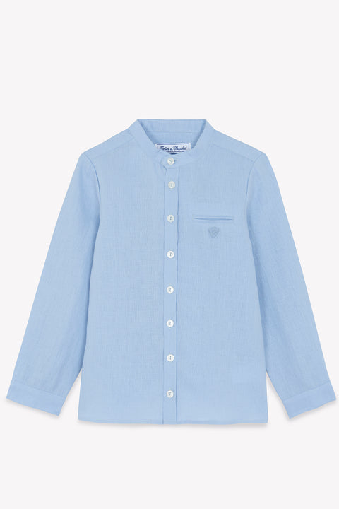 Camisa - Azul Grisyo Lino Cuello mao - Image principale