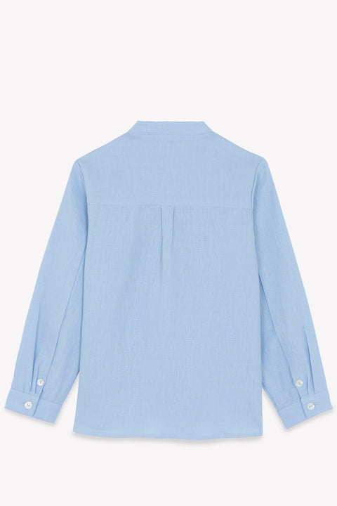 Camisa - Azul Grisyo Lino Cuello mao - Image principale