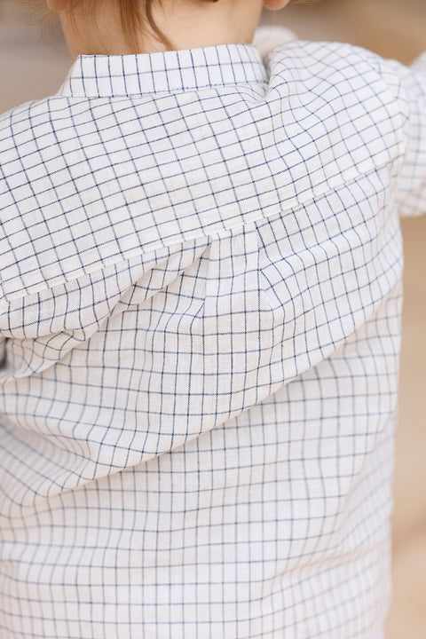 Camisa - Azul marino Lino Cuadros Cuello mao - Image principale