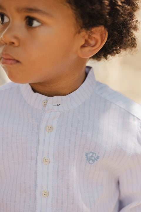 Camicia - Cielo di lino Righe Colletto alla coreana - Image principale
