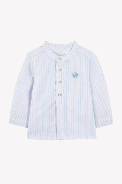 Camicia - Cielo di lino Righe Colletto alla coreana - Image principale