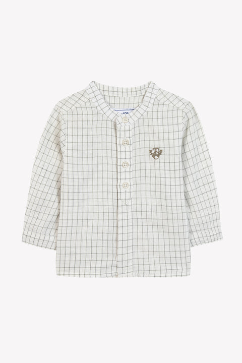 Camisa - Verde helecho Lino Cuadros Cuello mao - Image principale