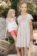 Robe - Ambre à rayures smock brodé