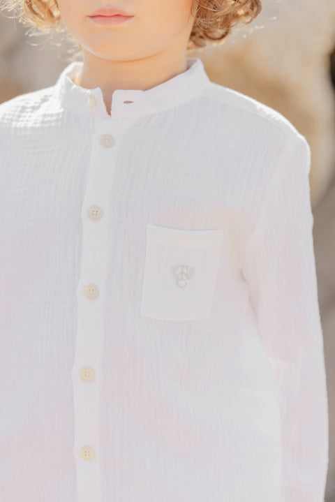 Shirt - White cotton gauze Mao collar - Image principale