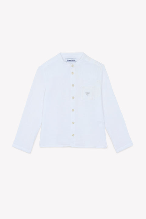 Shirt - White cotton gauze Mao collar - Image principale