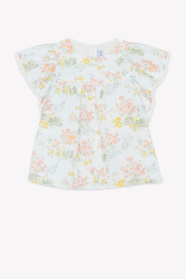Tunic - ecru Print floral details croquet braids - Image principale