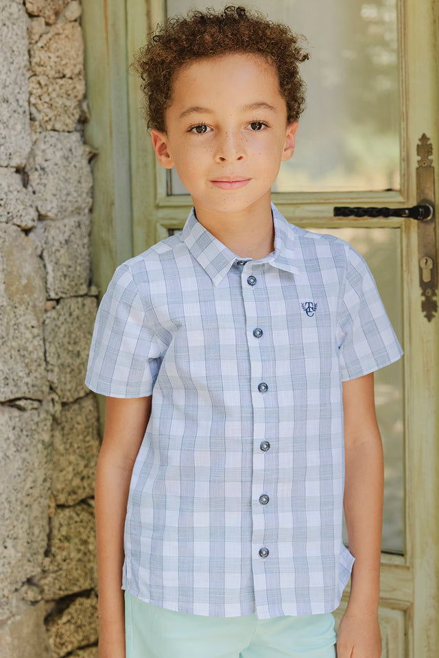 Camisa - Aguamarina grande Cuadros mangas cortas - Image principale