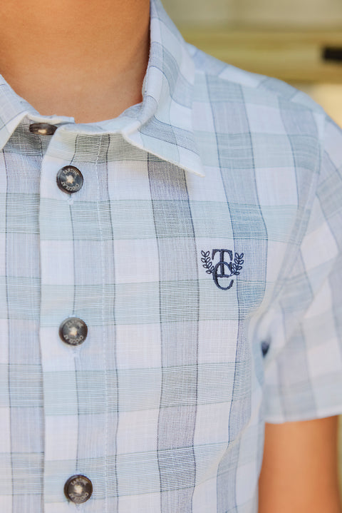 Camisa - Aguamarina grande Cuadros mangas cortas - Image principale