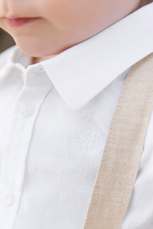Camicia - Bianco maniche corte in lino - Image principale